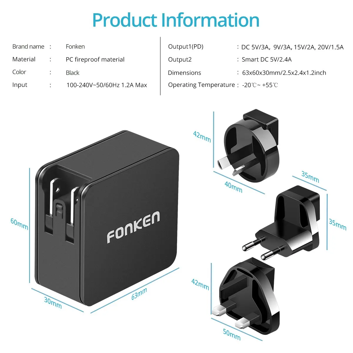 FONKEN USB Type C PD зарядное устройство 42 Вт 2 порта адаптер питания США штекер Flod Quick Charge