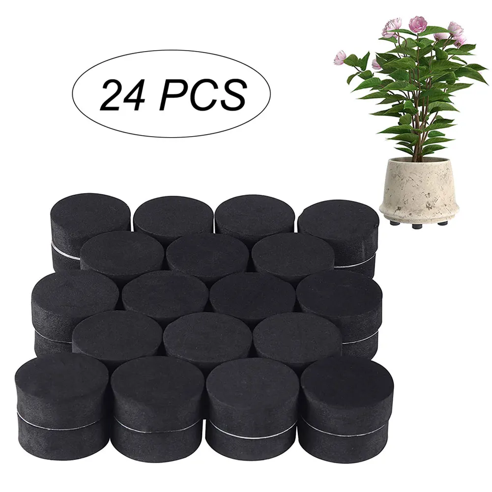 

24Pcs Flower Plant Pot Feet Risers Natural Rubber Pot Mat Invisible Plant Pots Risers Pad Flower Pot Feet Black