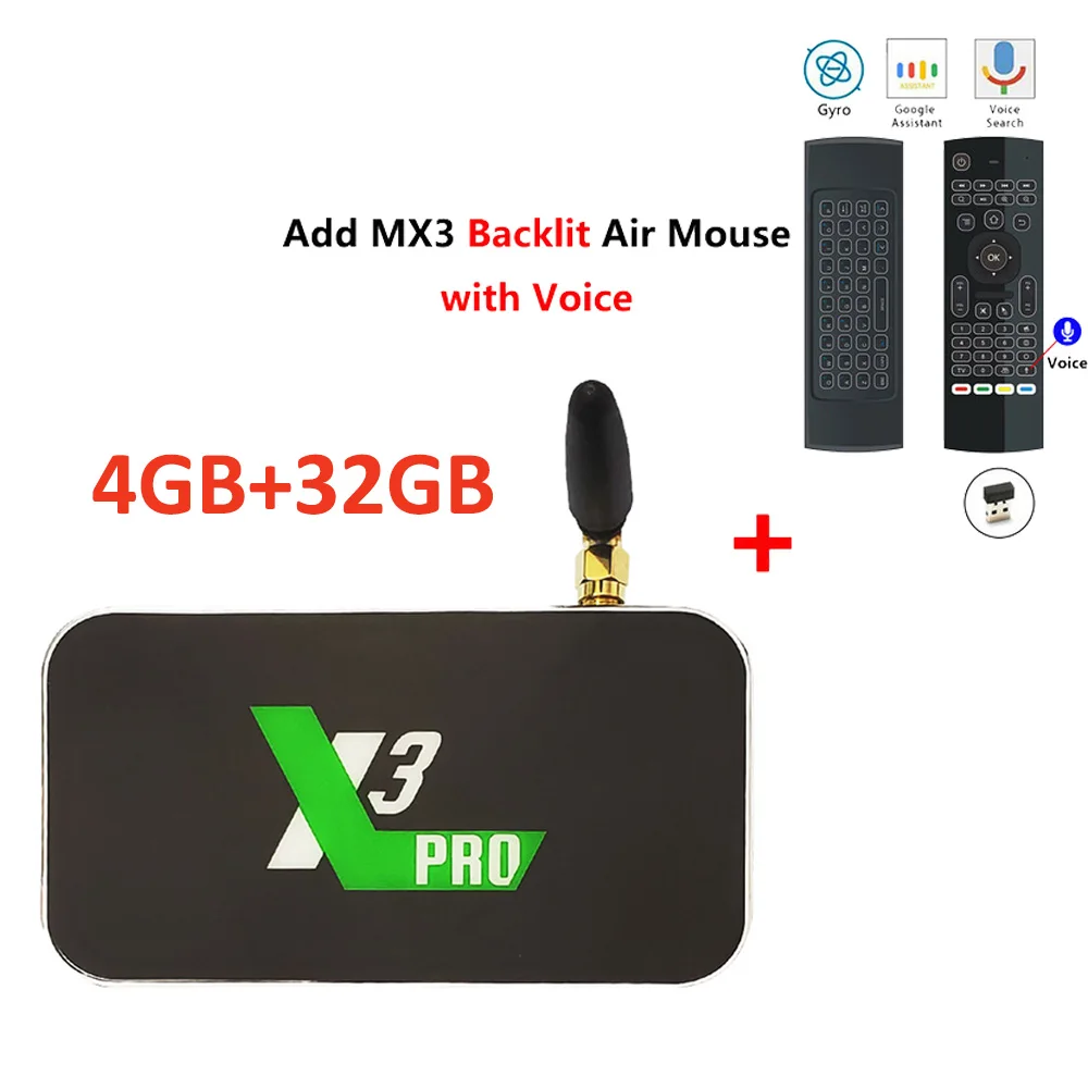 X3 PRO X3 cube Amlogic S905X3 Android 9,0 tv Box 2 ГБ 4 ГБ DDR4 16 ГБ 32 ГБ rom 2,4G 5G WiFi 1000M LAN Bluetooth 4K HD медиаплеер - Цвет: X3 Pro add Mx3l mic