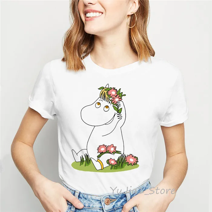 Y81604 Лето Харадзюку kawaii Little My Moomin принт Забавные футболки женская модная футболка белая футболка femme милые топы одежда - Цвет: Y81604