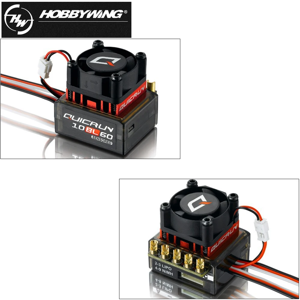 

1pcs Original Hobbywing QUICRUN 10BL60 Sensored 60A 2-3S Lipo BEC Speed Controller Brushless ESC for 1/10 1/12 RC Car