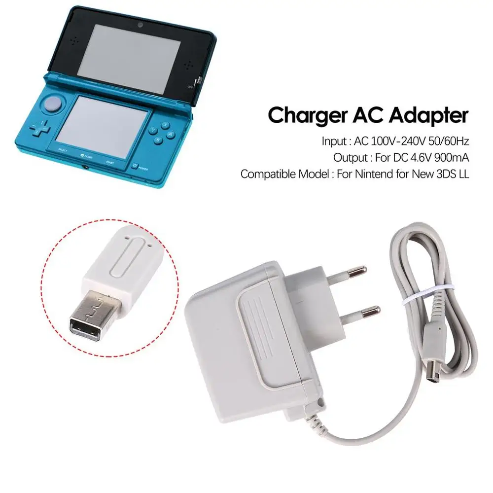 NEON Mains charger for Nintendo DSI XL / DSI / 3DS (US 2-pin plug)