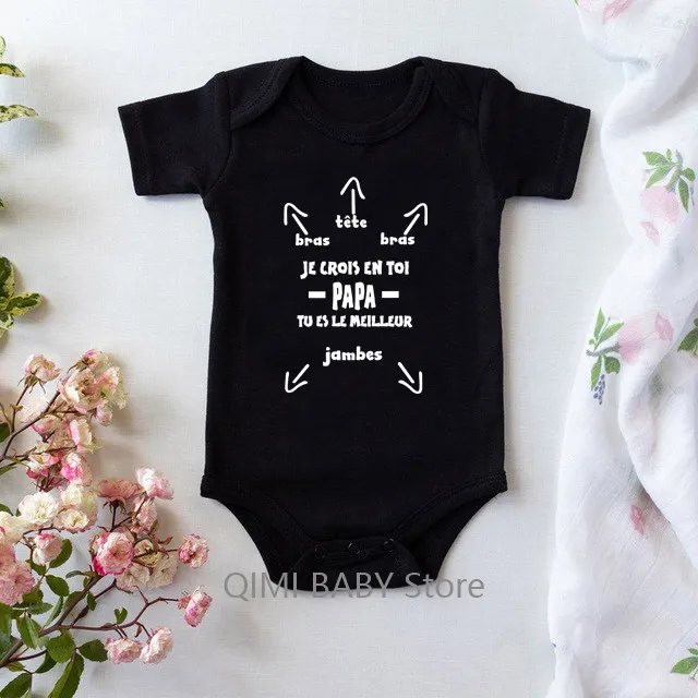 Papa Tu Es Le Meilleur Baby Bodysuit Cute Summer Baby Romper Body Baby Boys Girls Clothes Outfits Cotton Baby Wear Dad\'s Gift