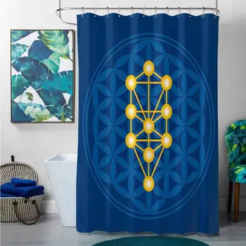 

Shower Curtains Blue and red Egyptian,Spiritual Symbol Over Flower of Life Ancient Abstract Secret Ratio Pattern,Violet Blue