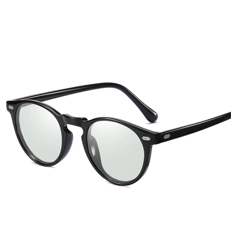 YOOSKE, поляризованные фотохромные солнцезащитные очки, мужские, классические, Круглые, хамелеон, обесцвечивание, солнцезащитные очки, женские, антибликовые очки, UV400 - Цвет линз: Серебристый
