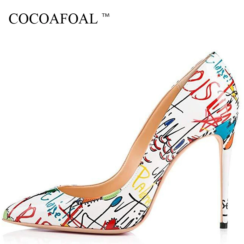

KEAIQIANJIN Women's Graffiti High Heels Shoes Stiletto Woman Wedding Shoes Sexy Pumps Plus Size Shallow White Valentine Shoes
