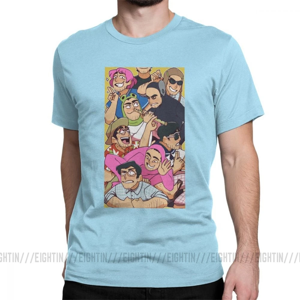 Мужские футболки с героями мультфильма «грязный Франк», розовые футболки Joji Guy, футболки Meme, японские топы из чистого хлопка с коротким рукавом размера плюс - Цвет: Небесно-голубой