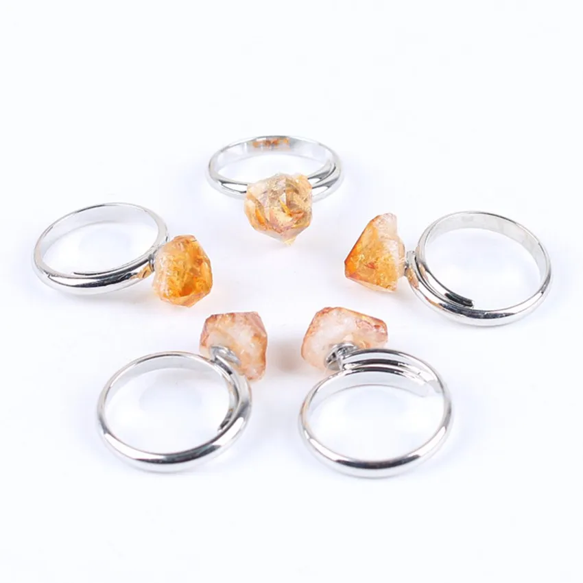

Wholesale 10 Pcs Silver Plated Irregular Shape Citrines Crystal Resizable Finger Ring Fashion Jewelry
