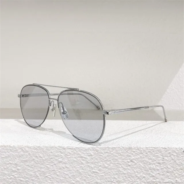 New THOM Brand Fashion Sunglasses Vintage Oval Double-beam Pilot Frog-shaped Men's Women's UV Protection Glasses Driving Gafas Silver vs silver
