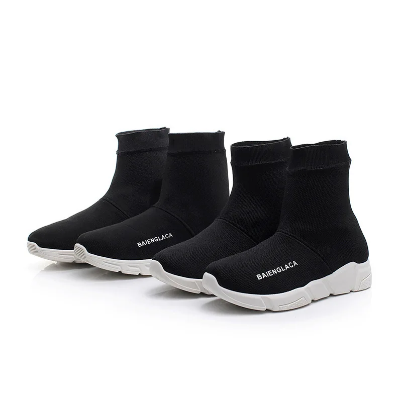 

2019 New Style Knitted COUPLE'S Shoes Breathable Sports Footwear Men Loafers Students Hight-top Elasticity wa zi xie