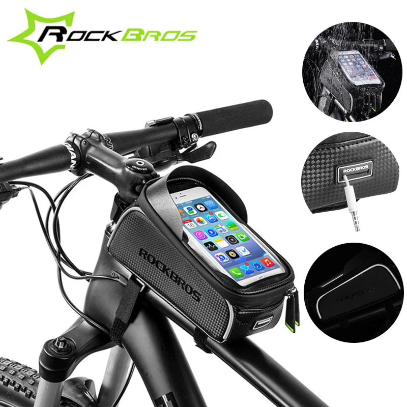 RockBros Cycling Waterproof Frame Tube Bag 6.0" Touch Screen Phone Bag Black 