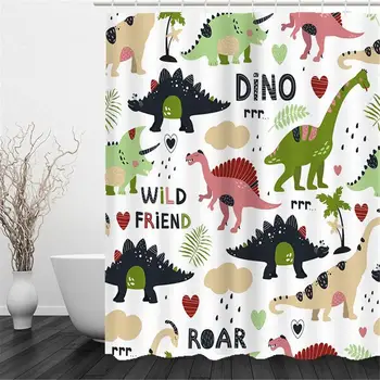 

180*180CM Cartoon Dinosaur Digital Printing Polyester Bath Curtain Bathroom Partition Waterproof Separation Bath Curtain