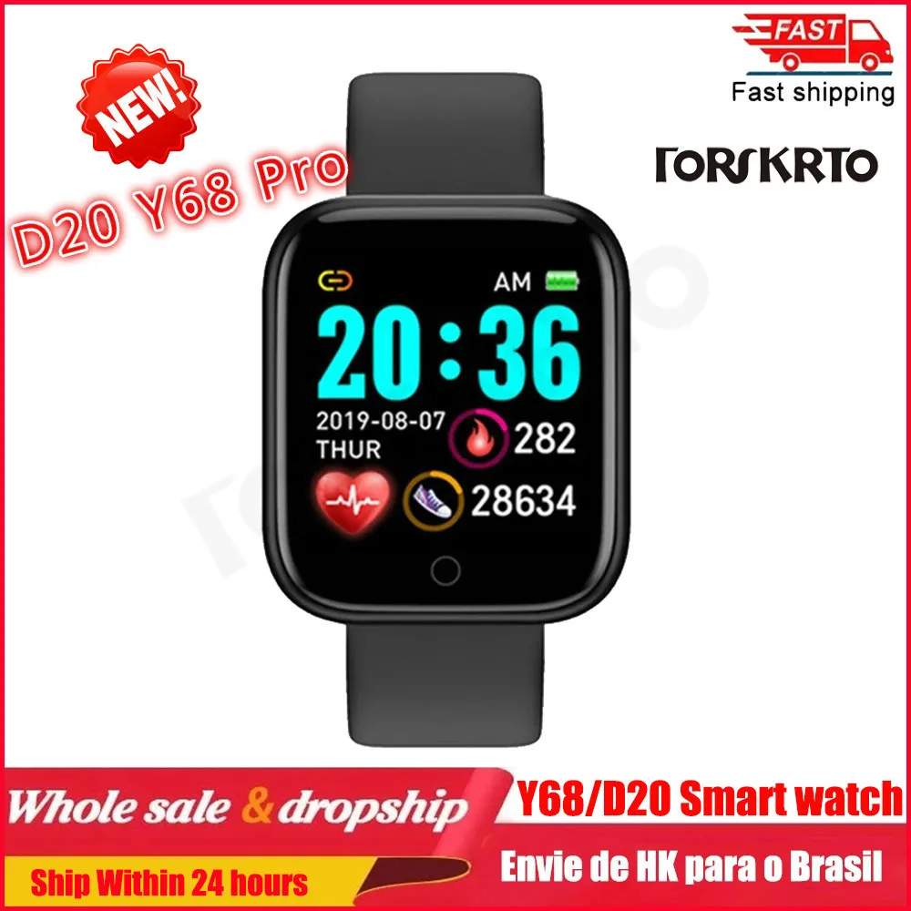 Reloj inteligente D20 Y68 para hombre y mujer, pulsera con Bluetooth, control del ritmo cardíaco y de la presión sanguínea, para Android e IOS, 2020
