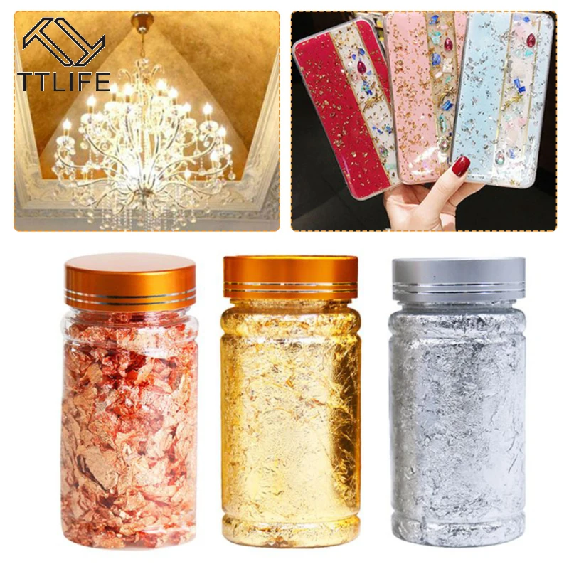 

TTLIFE 3g Gold Silver Foil Decorative Paper Resin Mold Fillings Shiny Sequins Glitters Filling Materials Resin Jewelry Making