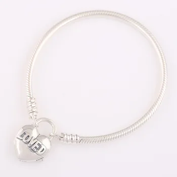 

Bracelet Sterling-Silver-Jewelry Open Bangles & Bracelets for Women You Are Loved Heart Padlock Clasp Sterling Silver Bracelets