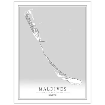 

Maldives Black and White City Map Poster Nordic Living Room Wall Art Home Decor Canvas Painting Creative gift