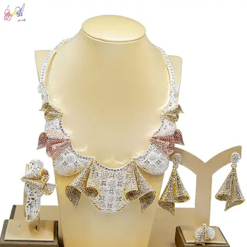 

Yulaili Dubai Gold Jewelry Sets for Women Wedding Bridal Flower Shape Necklace Earrings Bracelet Ring Jewellery Free Shipping