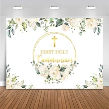 

Mocsicka My First Holy Communion Newborn Baby Baptism Backdrop for Photography Floral Green Leaves Baby Shower Photo Background