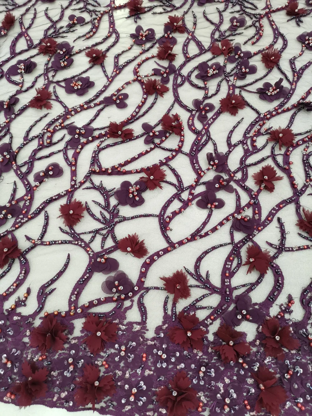 Аметист Фиолетовый ручной работы кружевная ткань Высокое качество африканская сетка кружева свадебные ткани нигерийский французский гипюр материал