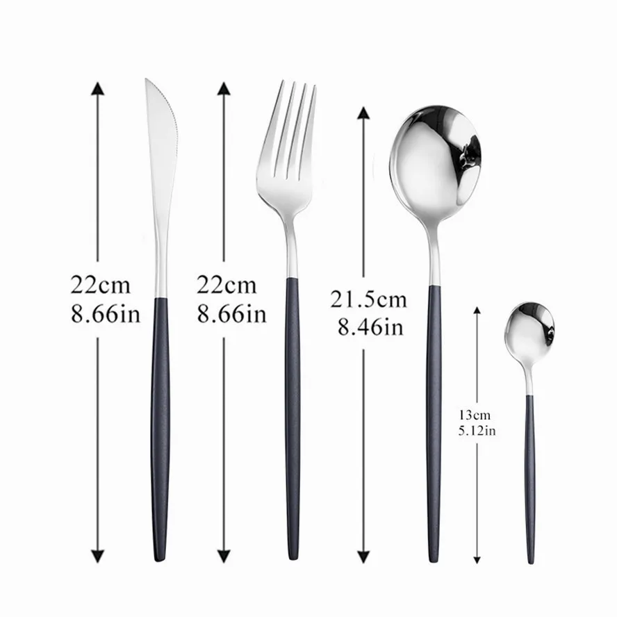 Black Silver Fork Spoon Knife Stainless Steel Cutlery Set Silverware Tableware Chopsticks Dinnerware IceTea Spoon Flatware Set cutlery set stainless steel cutlery set