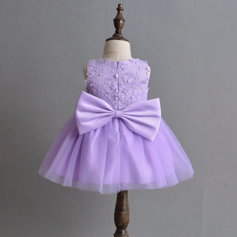 Платье для маленьких девочек; фиолетовая кружевная одежда с цветочным узором; платье для свадебной вечеринки для новорожденных; Menina; 1 год; платья для дня рождения; платье для крещения для младенцев