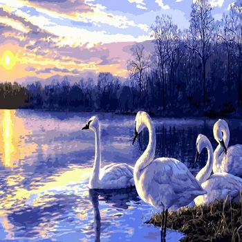 

Swan Landscape Painting By Number Acrylic Paint For Adults DIY Craft Kits Handmade Canvas With Frame Color By Number Home Decor