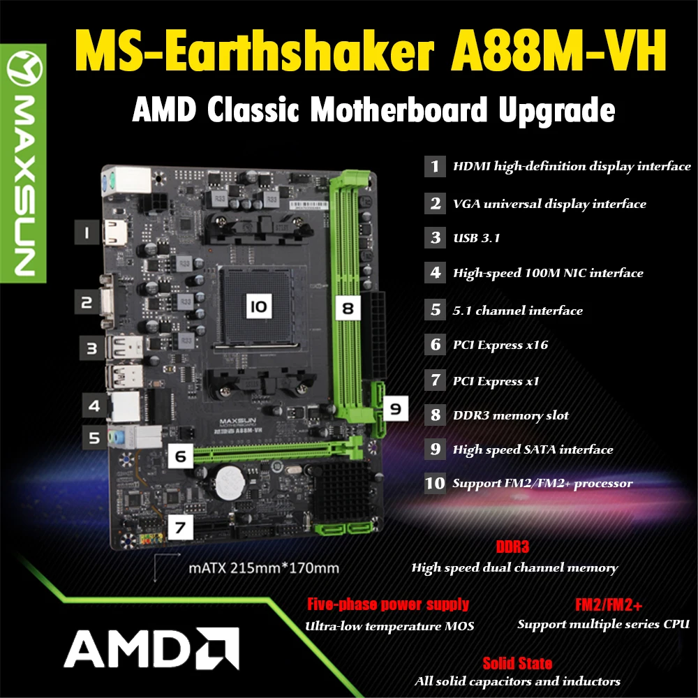 MAXSUN материнская плата Earthshaker A88M-VH AMD FX-870K процессор FM2/FM2+ ОЗУ ddr3 ПАМЯТЬ жесткий диск SSD SATA III VGA Графическая карта плата