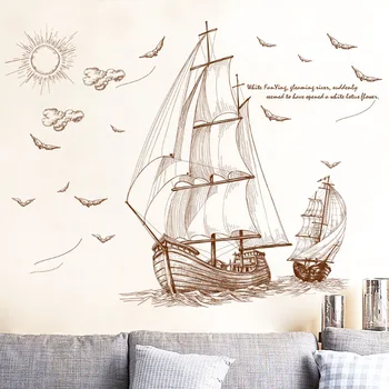 

1PC DIY Sailboat Voyage Seabirds Landscape Large Wall Stickers Home Decor Living Room Bedroom Decal Removable Wallpaper Art