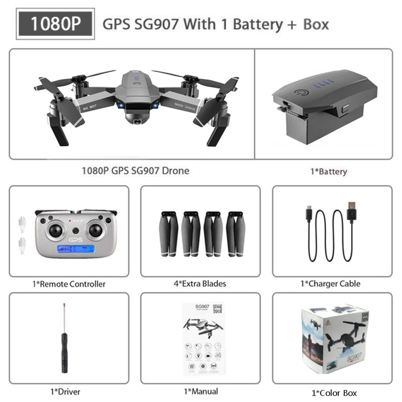 SG907 1080P 1B Box SG907 SG901 gps Дрон с камерой 4K HD 5G Wifi складной Радиоуправляемый квадрокоптер оптический поток жестов 1080P HD камера Дрон Беспилотник на радиоуправлении VS SG906 S167 - Цвет: SG907 1080P 1B Box