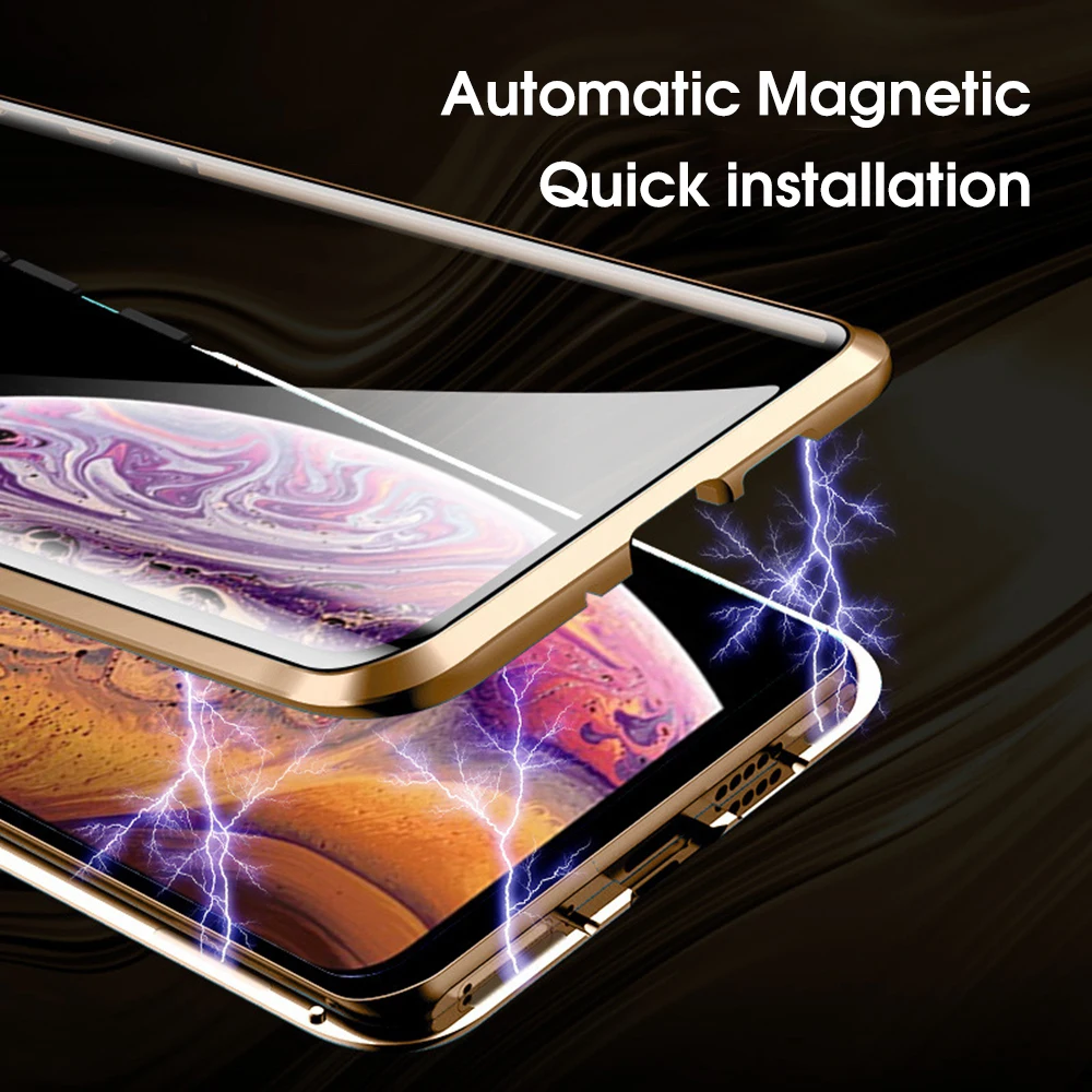 OTAO, металлический магнитный чехол для iPhone 11 Pro MAX, двухсторонний стеклянный Магнитный чехол на заднюю панель для iPhone 11, полный Чехол, флип-чехол