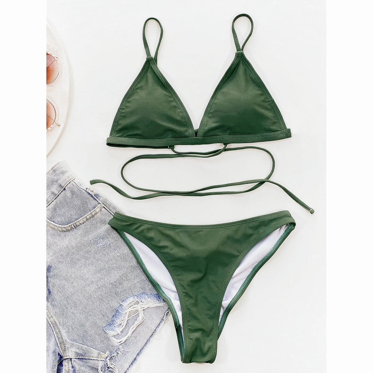 2022 Sexy Bikini Push Up Bikini Set Bandage Women Swimsuit Female Green Swimwear High Waisted Swimming Suit Bathing Suit