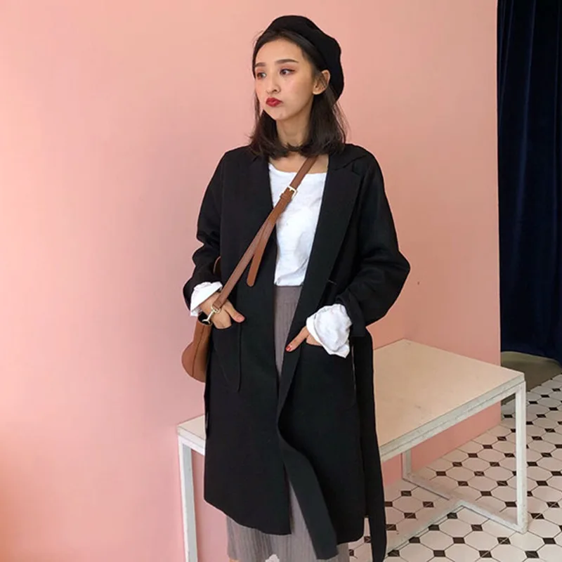 CHIC Wind Short-height Mid-length Casual Overcoat Women's Early Spring New Style Loose-Fit Versatile Waist Hugging Woolen Cardig