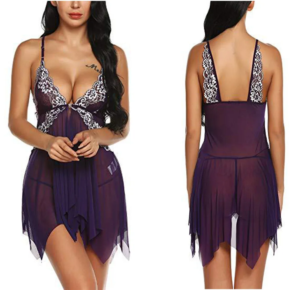Women Lingerie for Women Lace Babydoll Sexy Chemise V Neck Mesh Sleepwear Nightgown (1)