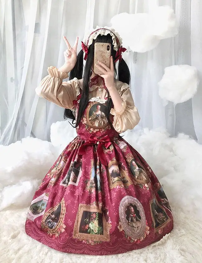 printing high waist victorian dress kawaii girl gothic lolita jsk loli Palace princess sweet lolita dress vintage lace bowknot