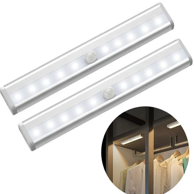 

6/10 LEDs PIR LED Motion Sensor Light Cupboard Wardrobe Bed Lamp LED Under Cabinet Night Light for Closet Stairs Kitchen