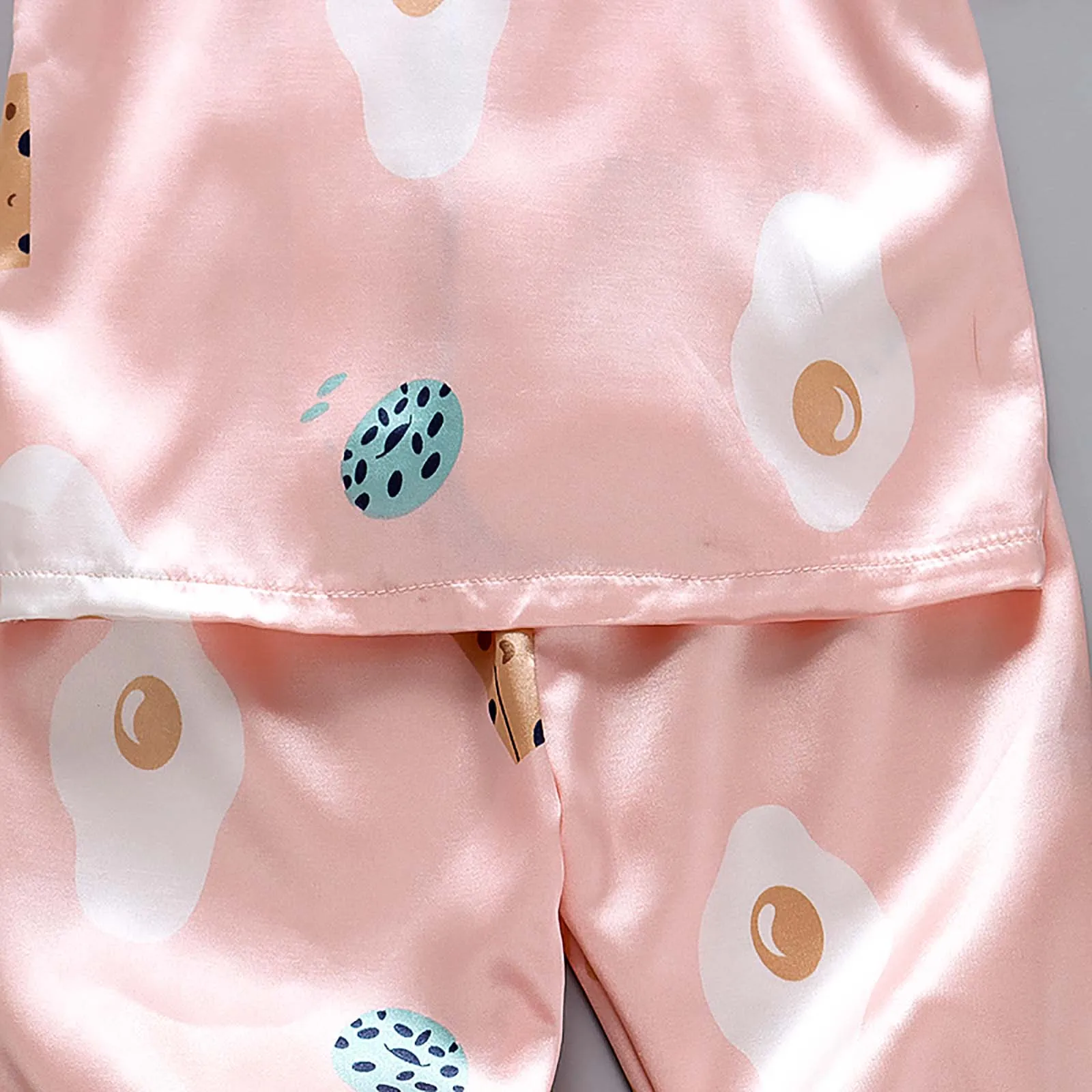 Kid Pajama Sets Silk Satin Pajamas Baby Boys Girls Clothing Sets Pyjamas Cartoon Print Short Sleeve Blouse Tops+Pants Sleepwears