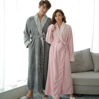 

Flannel one-piece nightgown couple pajamas home clothes boys and girls lengthened thickened bathrobe
