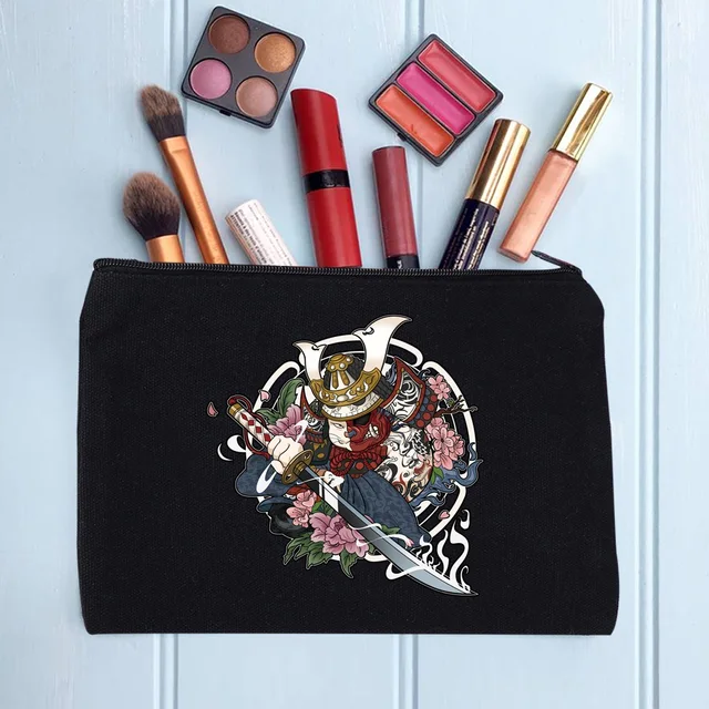 Casual Women's Cosmetic Bag Zipper Makeup Bag Female Handbags Black Pencil Cases Female Cosmetic Cases samurai019