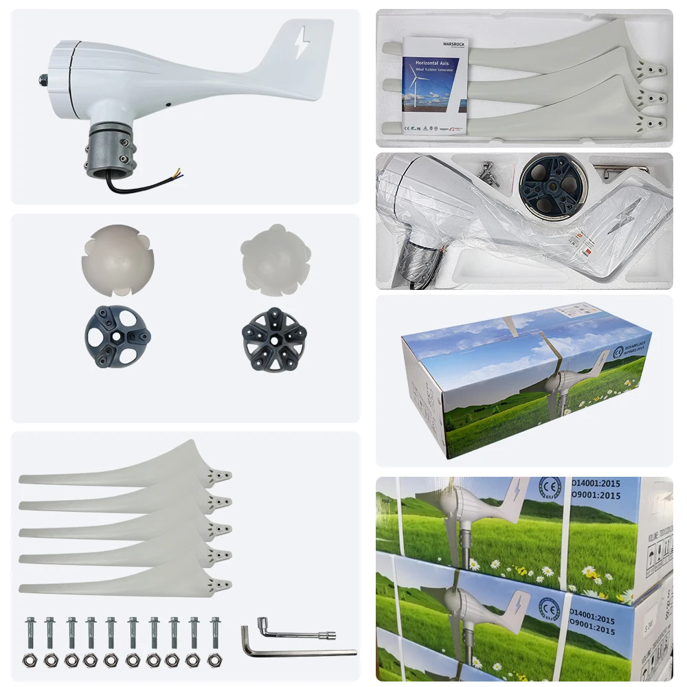 600W 12V 24V Wind Turbine Gennerator 3 or 5 Blades 12M/S Low Speed Windmill LED Indicate Light With Free MPPT Charge Controller