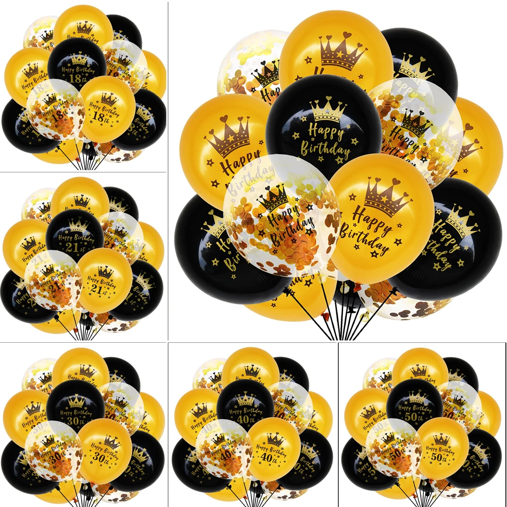 

Black Gold Confetti Latex Birthday Balloons, 15pcs Party Balloons for 18th 21th 30th 40th 60 Years old Birthday Party Decoration