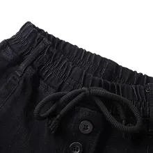 Г. Весенне-осенние новые стильные джинсовые брюки в Корейском стиле для мальчиков однотонные черные детские облегающие эластичные брюки на завязках