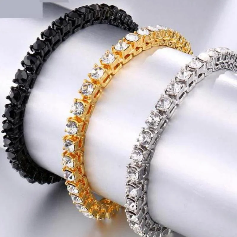 Hip Hop Men's Iced Out Crystal Single/Double Row Tennis Bracelet Bling Zirconia Bracelets Link Chain Jewelry | Украшения и