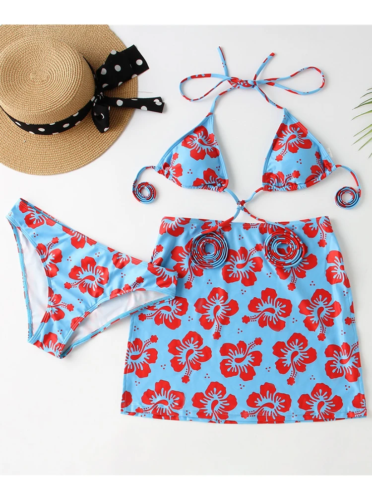  Print Swimsuits Pieces Swimming Bikini Three Women