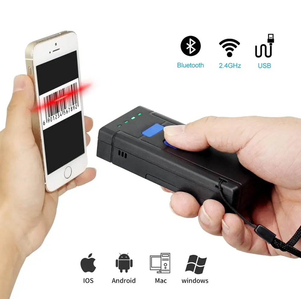 Сканер штрих-кода 1D Bluetooth портативный беспроводной USB-сканер 3 в 1 с памятью 16 м |