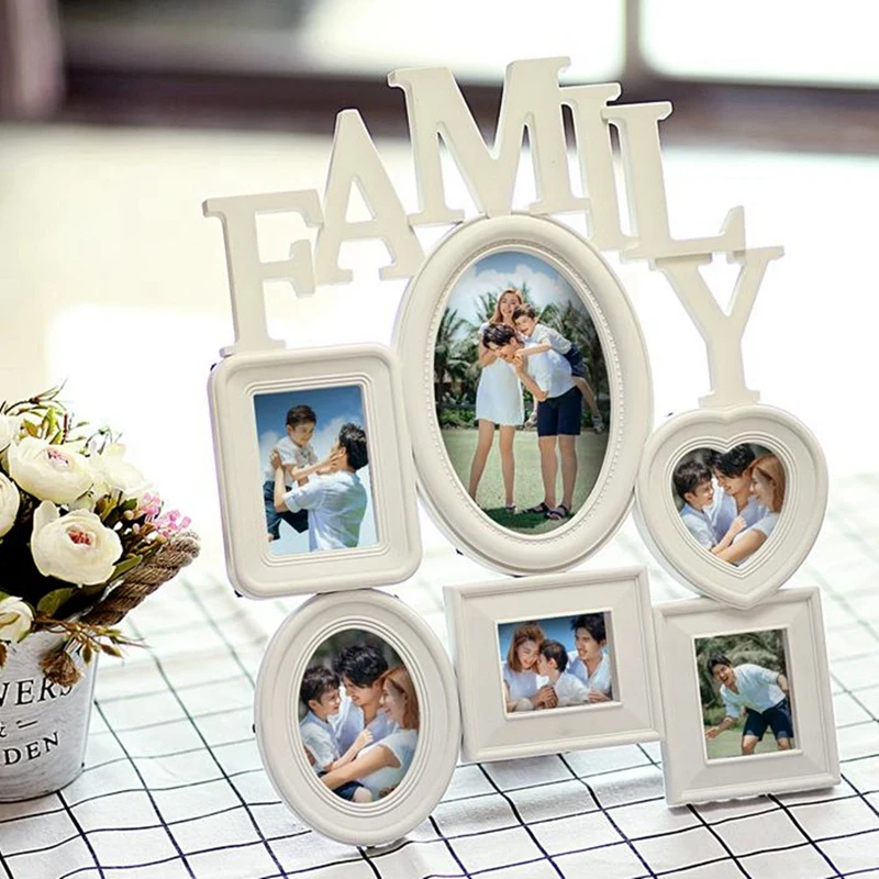Family Photo Frame Wall Hanging 6 Multi-Sized Pictures Holder Display Home Decor Gift 30X37Cm Back Side with Pull Tabs