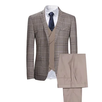 

Men's Suits Plaid Check Business Men Wedding Party Casual Suits 3 Piece Custom Made Groom Wear Peaky Blinders (Jacket+Vest+Pant)