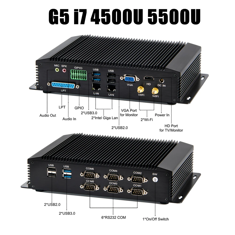 G5 i7 4500U 5500U Topton серии G промышленный безвентиляторный мини-ПК Win10 Intel i7 i5 i3 2955U 2* Intel Lans 6* COM USB микрокомпьютер Linux 4G WiFi HDMI - Цвет: G5 i7 4500U 5500U