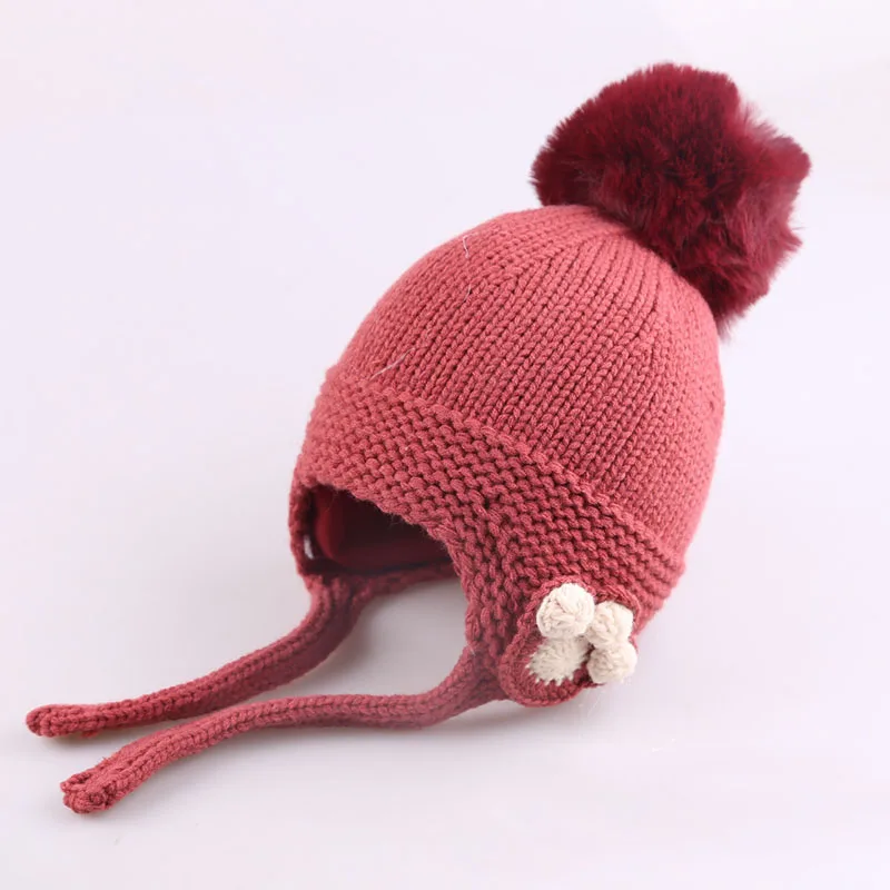 Зимняя новая детская вязанная теплая шапка милая шляпка для девочки с помпоном мягкая хлопковая детская шапочка для новорожденного шапочка