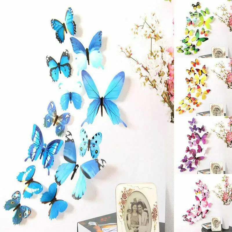12Pcs Butterflies Wall Sticker Decals Stickers on The New Year Home Decorations 3D Butterfly PVC Wallpaper for Living Room | Дом и сад