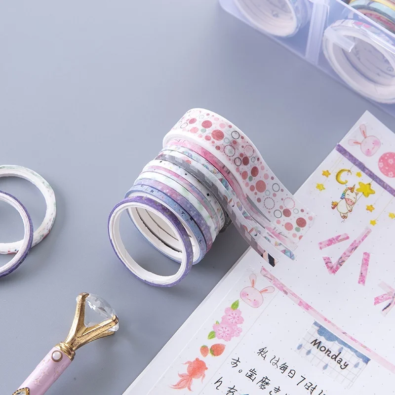 Cute Pets Washi Tape Set 18 Rolls Skinny Gold Decorative Masking